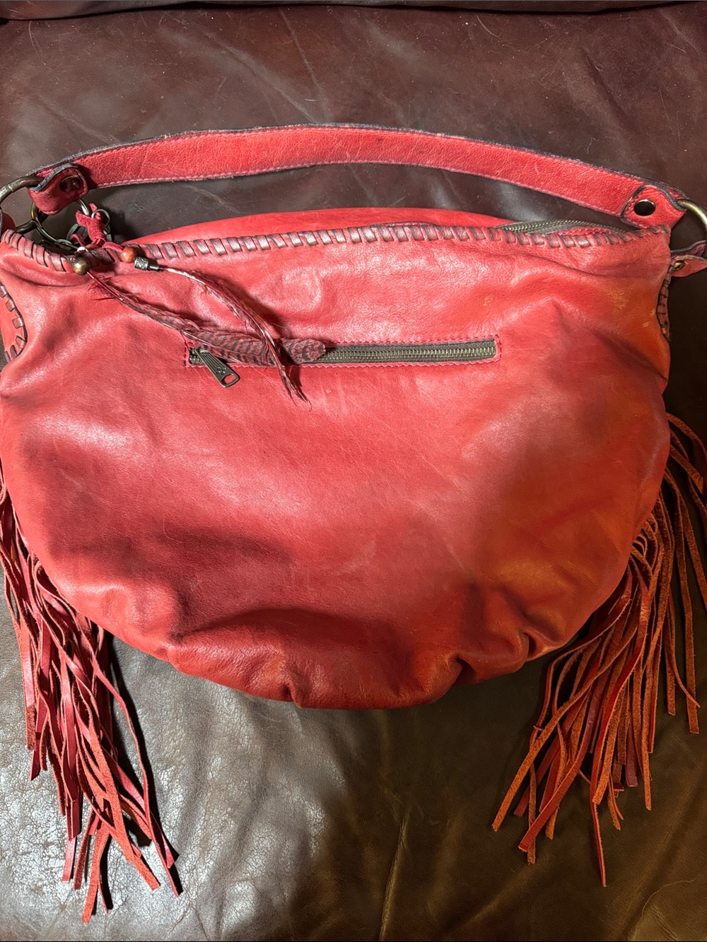 Patricia Nash Red Fringe Leather Hobo